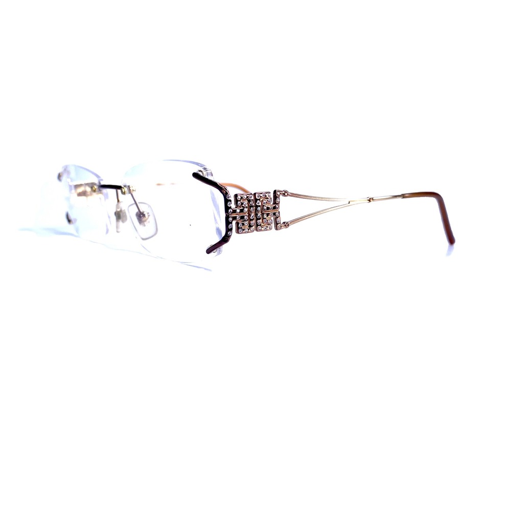 Versace Rectangular Oval Rimless Eyeglasses Crystal Gold Temples 1080-B 1151 52